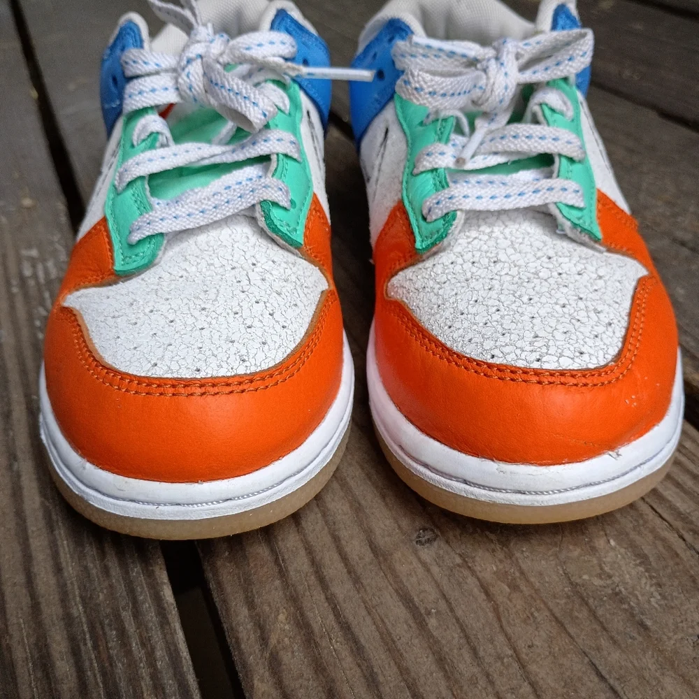 Nike Dunk Low 101 Kids Orange Blue White Sneaker Shoes Size 3Y